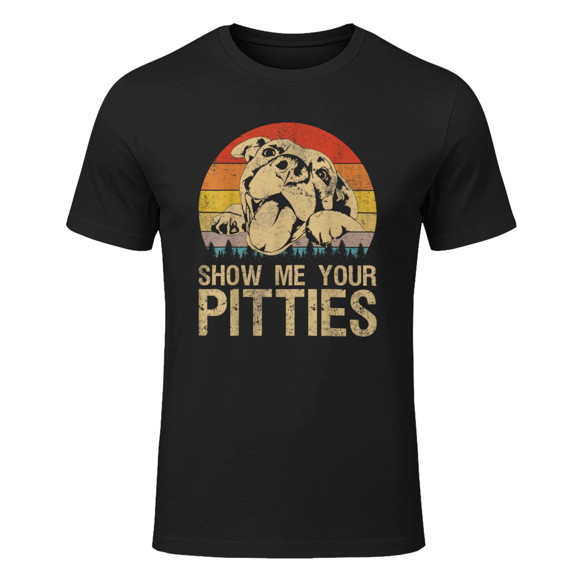 Show Me Your Pitties Funny Pitbull Dog Lovers Retro Vintage T-Shirt in Black - front view