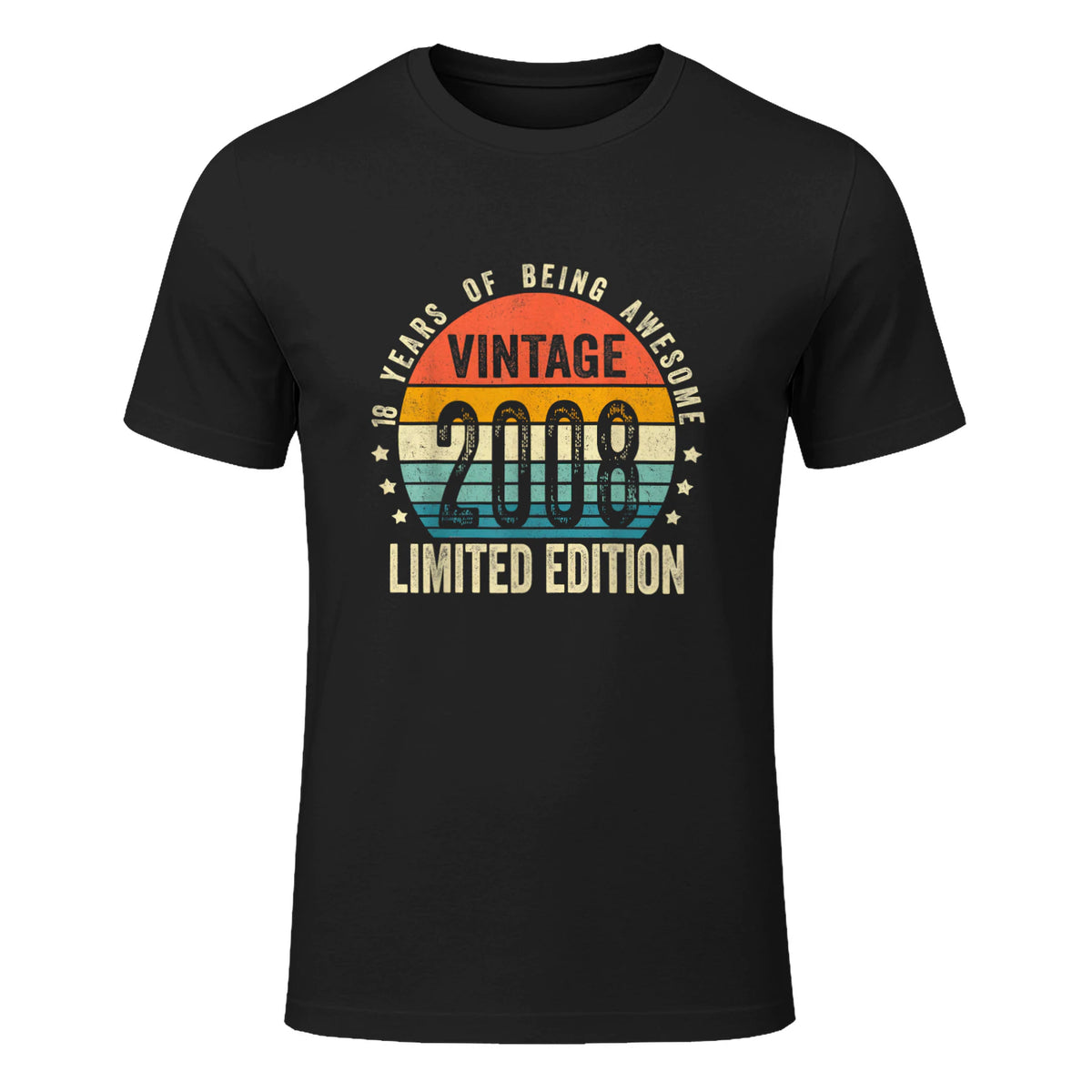 Vintage Eighteenth Birthday T-Shirt in Black - front view