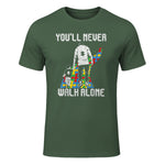 Vintage Father Son Family Autistic Kids Autism Awareness Dad in Military Green - front view
