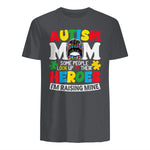 Autism Mom Raising Hero Messy Bun Autism Awareness in Charcoal - back view
