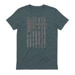(Art) American Flag Christian Faith Cross Patriotic T-Shirt in Dark Heather - back view