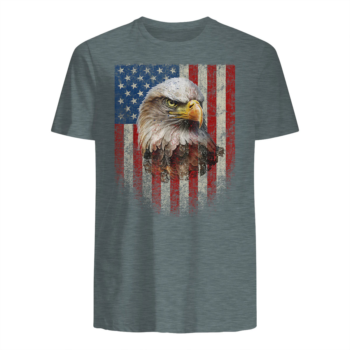 American Flag Bald Eagle Patriotic Red White Blue T-Shirt in Dark Heather - back view