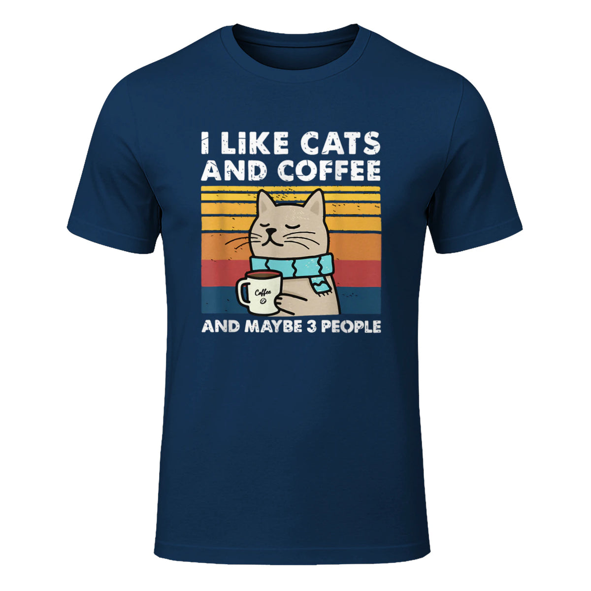 I Like Cats and Coffee and Maybe Three People T-Shirt in Navy - front view