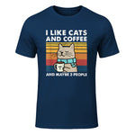 I Like Cats and Coffee and Maybe Three People T-Shirt in Navy - front view