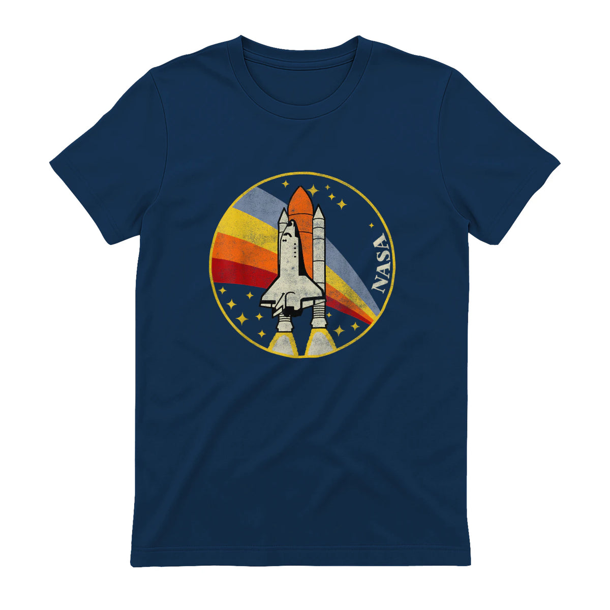 NASA Shuttle Launch Into Rainbow Premium Graphic T-Shirt T-Shirt UK in Navy - back view