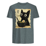 Funny Cat Ramen Graphic Tee Japanese Kawaii Anime Cat T-Shirt in Dark Heather - back view