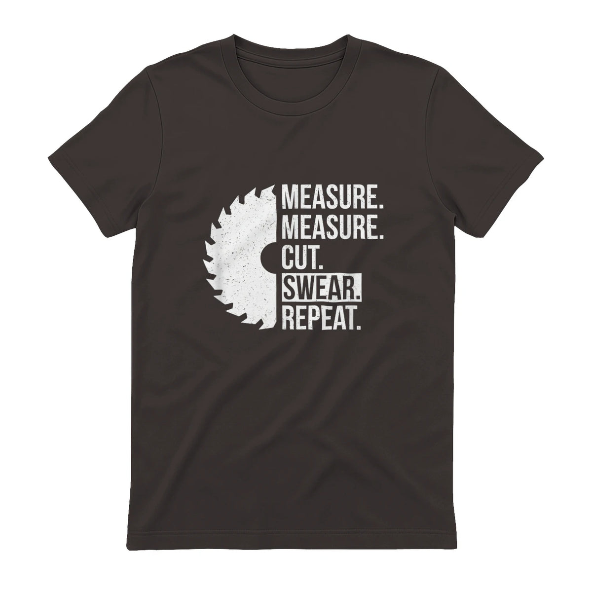 Funny Dad Shirt Measure Cut Swear Handyman Father Day Tshirt in Dark Chocolate - back view