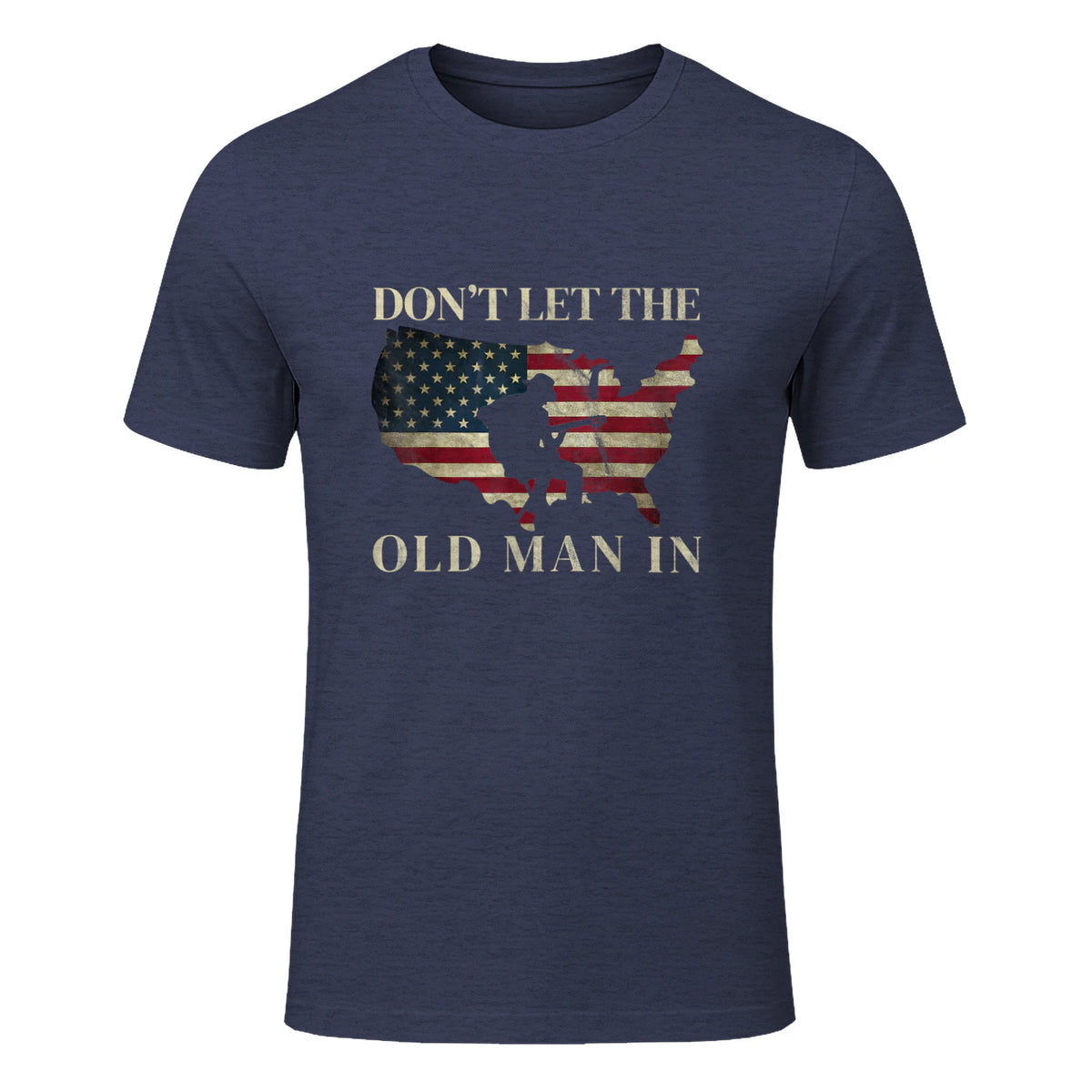 Don't Let The Old Man in Vintage American Flag T-Shirt in Heather Navy - front view