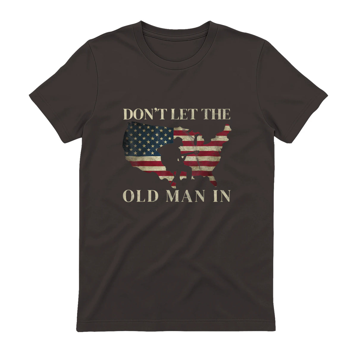 Don't Let The Old Man in Vintage American Flag T-Shirt in Dark Chocolate - back view