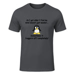 Funny silly penguin t-shirt mens ladies retirement gift in Charcoal - front view