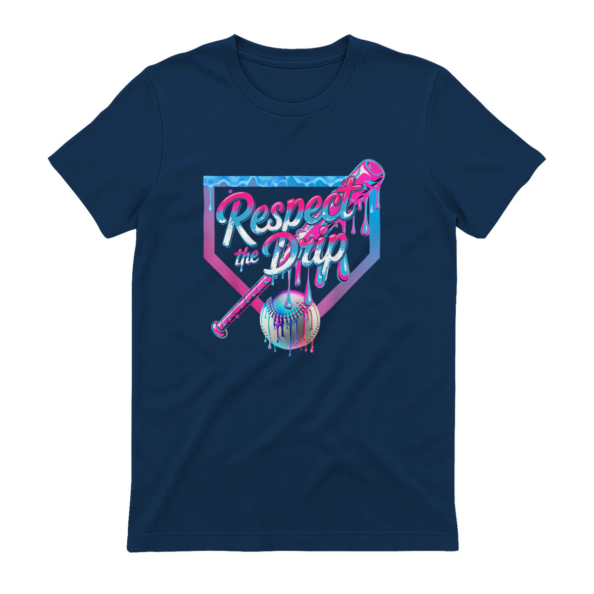 Baseball Drip for Boys Ice Cream Drip Youth Boys Baseball T-Shirt in Navy - back view
