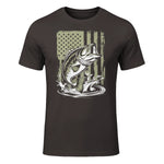 Fishing Camo Bass Fish American Flag Men's Fisherman Gift T-Shirt in Dark Chocolate - front view