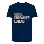 Funny Uncle Godparent Hero Message Uncle Godfather Legend For A Favorite Uncle Family Baptism T-Shirt - Black, Sm in Navy - back view