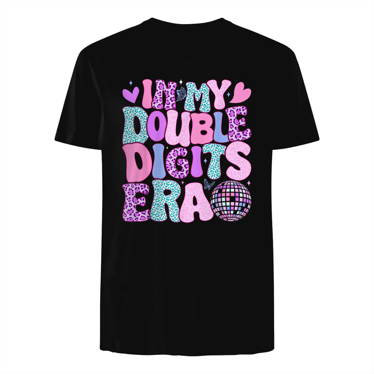 In My Double Digits Era Tenth Birthday Girl T-Shirt in Black - back view