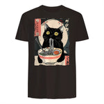 Kawaii Cat Eating Ramen Noodles Funny Anime Gift Girls Teens T-Shirt in Dark Chocolate - back view