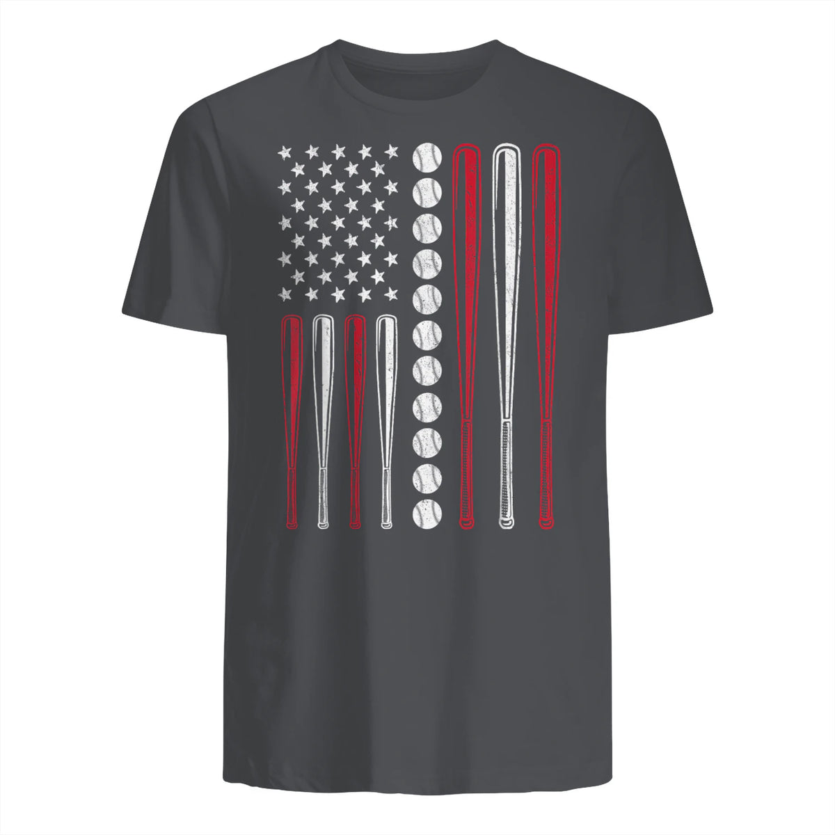 Patriotic Baseball Fourth of July USA Flag T-Shirt in Charcoal - back view