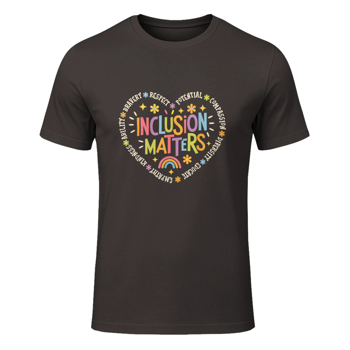 Inclusion Matters Special Education Teacher Autism Awareness in Dark Chocolate - front view