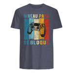 Nouveau Papa Nouvelle Naissance Annonce Gamer Humour T-Shirt in Heather Navy - back view