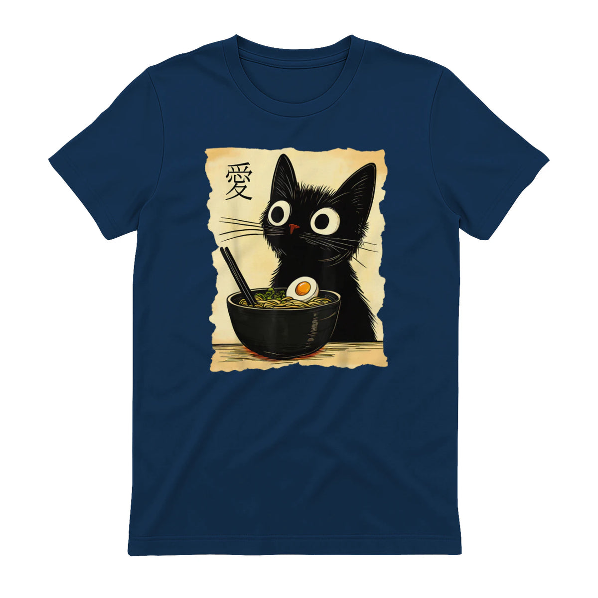 Funny Cat Ramen Graphic Tee Japanese Kawaii Anime Cat T-Shirt in Navy - back view
