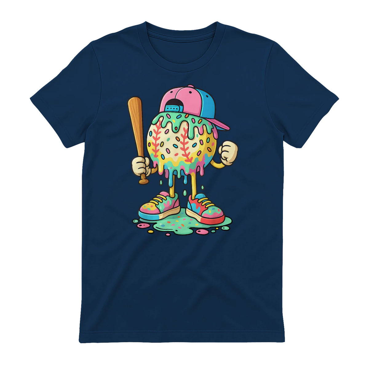 Baseball Drip for Boys Ice Cream Drip Baseball Sport T-Shirt in Navy - back view