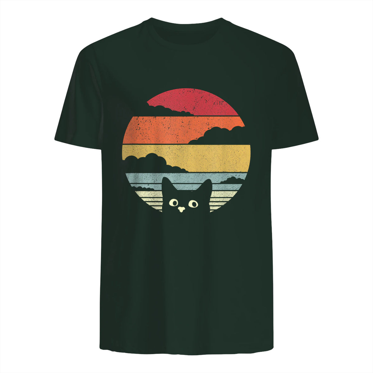 Pack A Punch Women's Retro Cat Graphic T-Shirt - Black, Short Sleev in Forest Green - back view