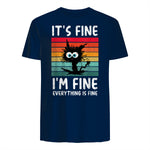 It's Fine I'm Fine Everything Is Fine Funny Black Cat T-Shirt in Navy - back view