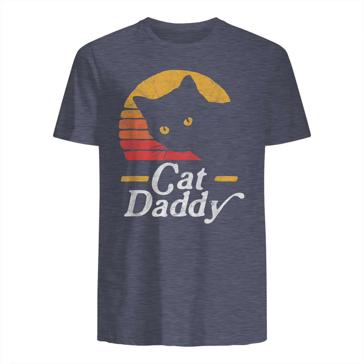 Cat Daddy Vintage Eighties Style Cat Retro Distressed in Heather Navy - back view