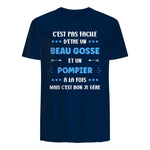 Départ Métier Super Pompier Humour Beau Gosse Pompier in Navy - back view