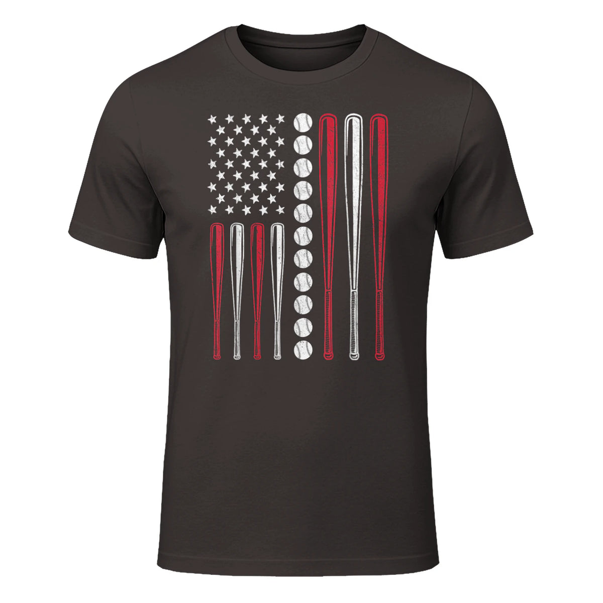 Patriotic Baseball Fourth of July USA Flag T-Shirt in Dark Chocolate - front view