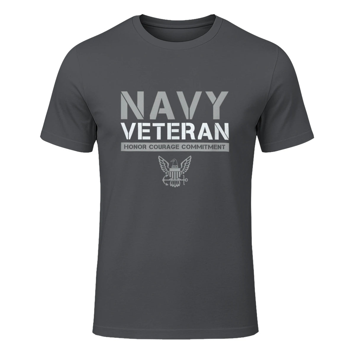US Navy - Veteran Honor Courage Commitment T-Shirt in Charcoal - front view