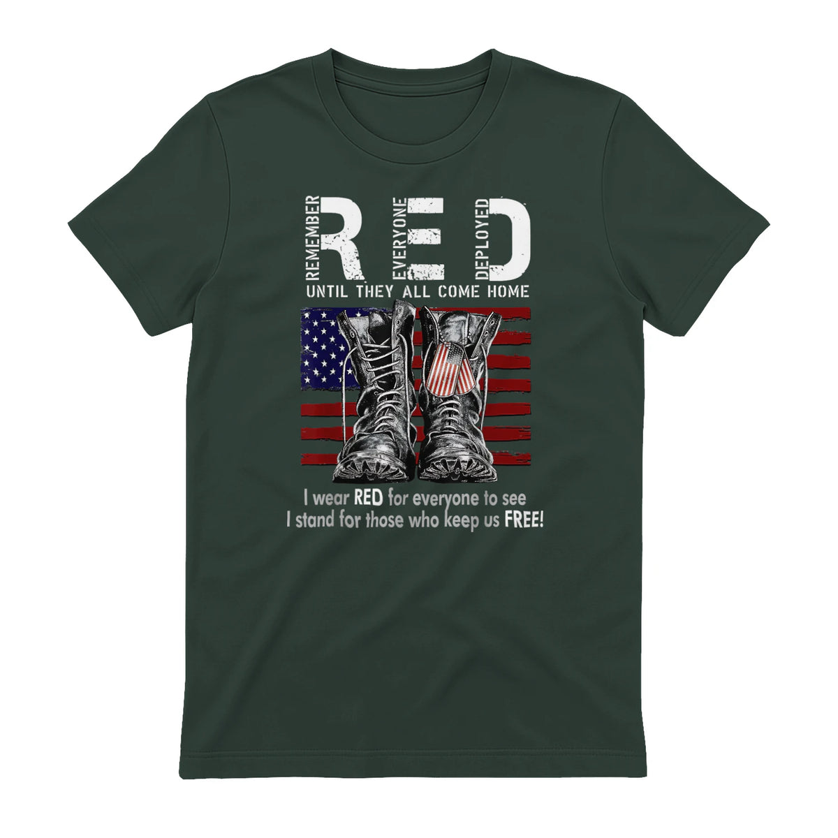 On Friday We Wear Red Military R.E.D Friday Military Remember Everyone Deployed Unisex-Adults US Flag T-Shirt Black Smal in Forest Green - back view