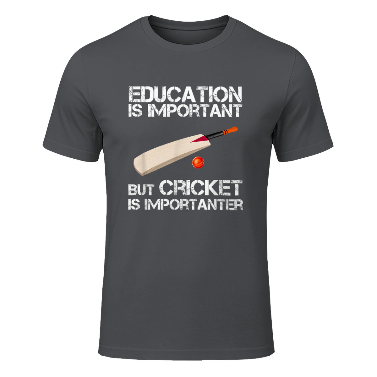 Education Is Important But Cricket Is Importanter T-Shirt T-Shirt in Charcoal - front view