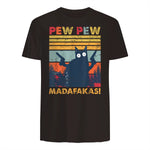 Pew Pew Madafakas Vintage verrückte Katze lustige Grafik in Dark Chocolate - back view