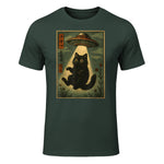 Vintage Japanese Cat Alien Cat Mom UFO Abduction Graphic T-Shirt in Forest Green - front view