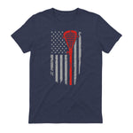 Vintage American Flag Lacrosse Youth Apparel, Boys Men USA T-Shirt in Heather Navy - back view