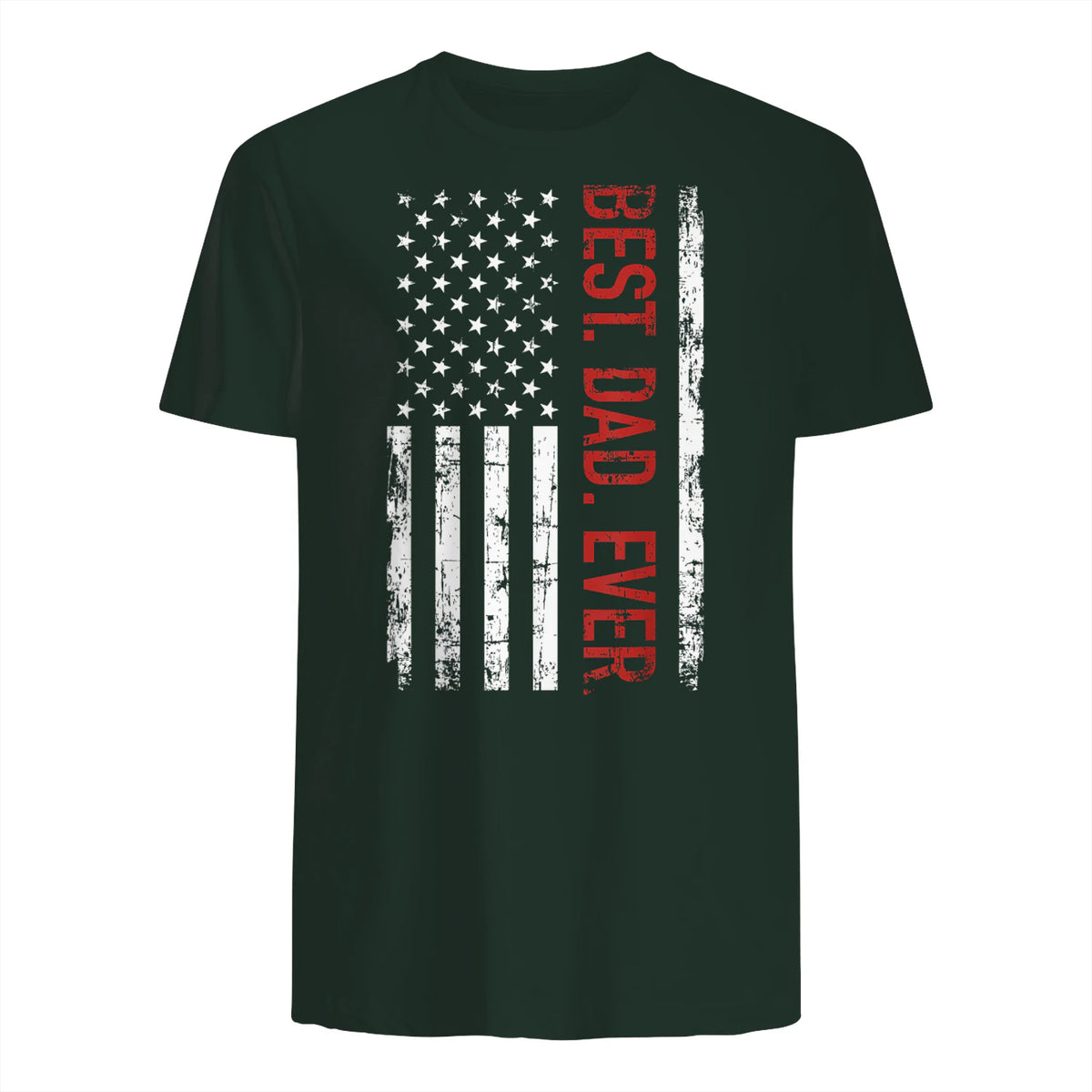 Best dad ever US american flag gift for father's day Short Sleeve in Forest Green - back view