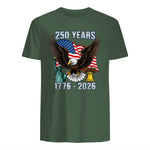 American Flag Fourth of July Anniversary T-Shirt in Military Green - back view