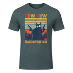 Pew Pew Madafakas Vintage verrückte Katze lustige Grafik in Dark Heather - front view