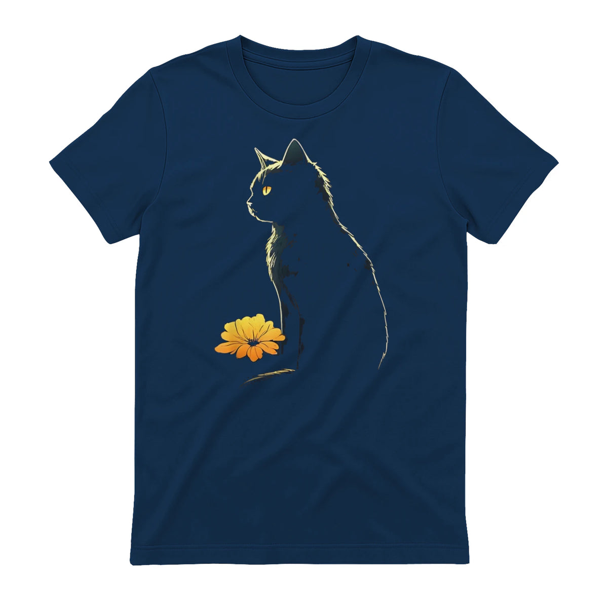 Cat Artwork - Flowers Art Cat Motif Animal Cat T-Shirt in Navy - back view
