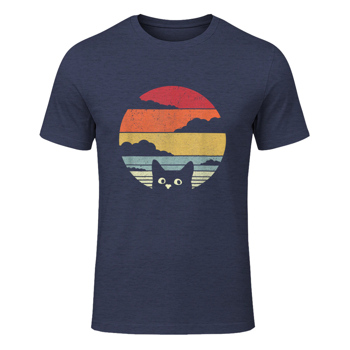 Pack A Punch Women's Retro Cat Graphic T-Shirt - Black, Short Sleev in Heather Navy - front view