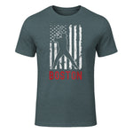 Boston Massachusetts American Flag Baseball Weathered T-Shirt in Dark Heather - front view