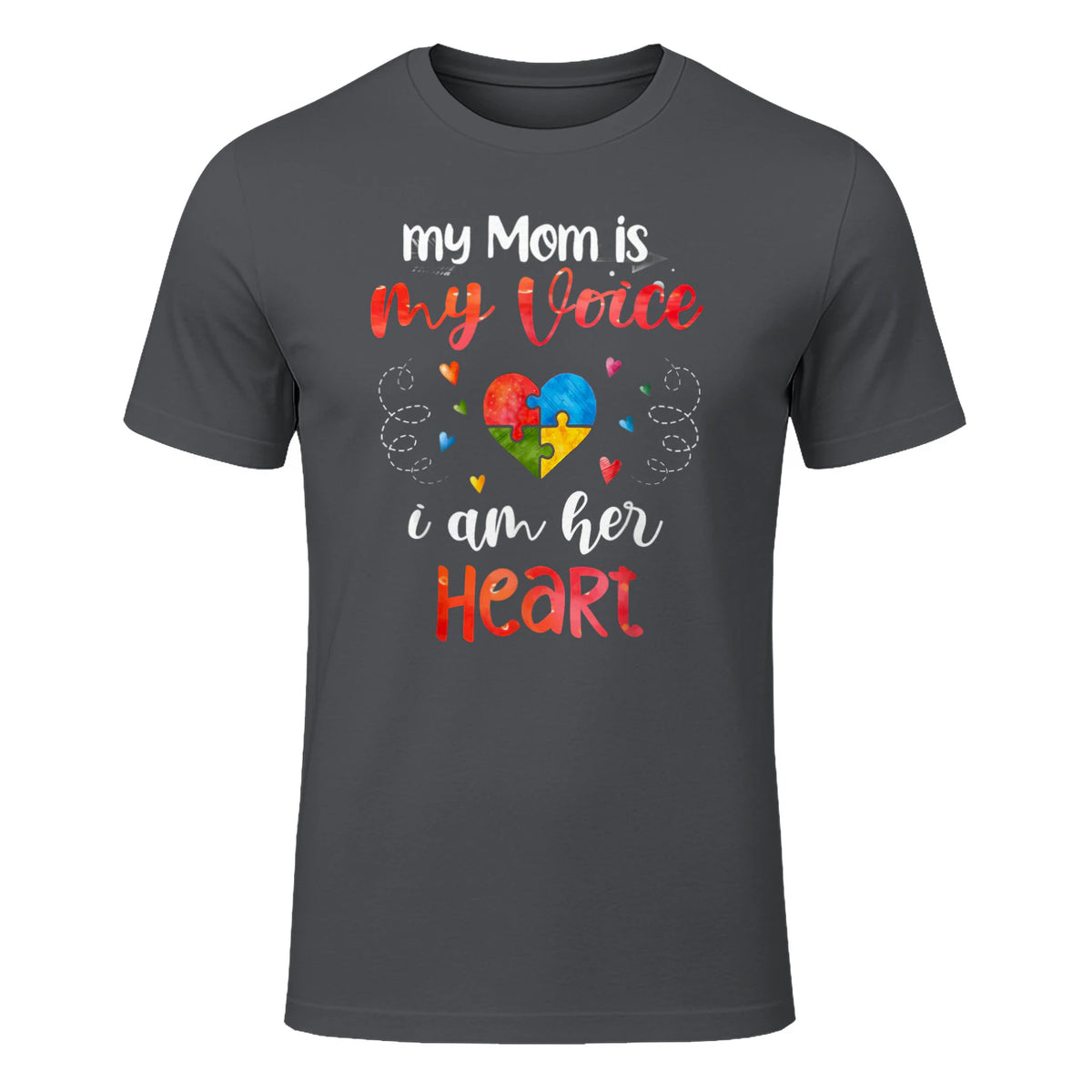Autism Mom Support ASD T-Shirt in Charcoal - front view