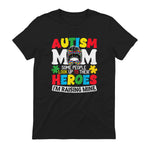Autism Mom Raising Hero Messy Bun Autism Awareness in Black - back view