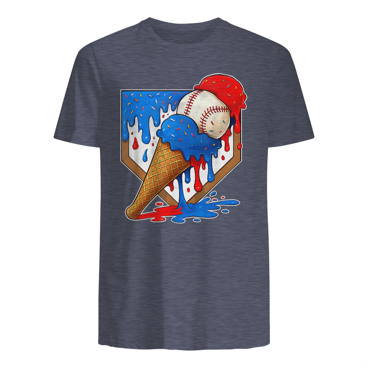 Distressed Baseball Boys Ice Cream Drip Baseball Boys Youth T-Shirt in Heather Navy - back view