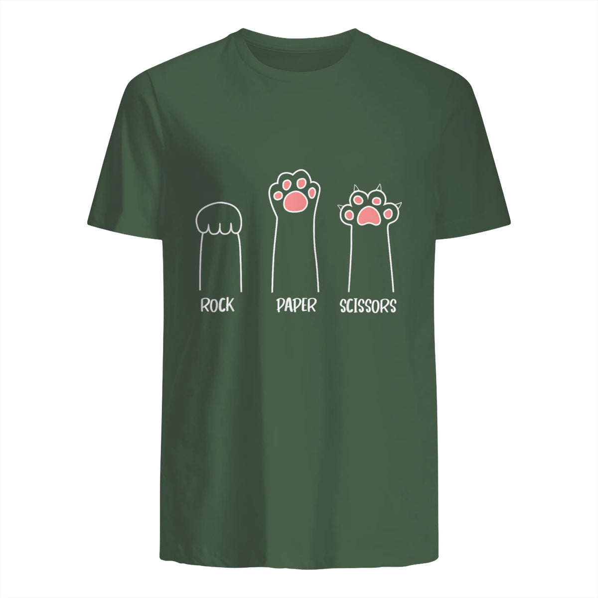 Introvert Cat Animal Rescue Pet Lover Apparel Rock Paper Scissors Hand Game Cute Paw Funny Cat T-Shirt in Military Green - back view