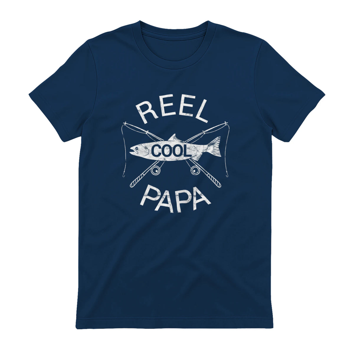 Funny Fishing Reel Cool Papa Dad Joke T-Shirt in Navy - back view