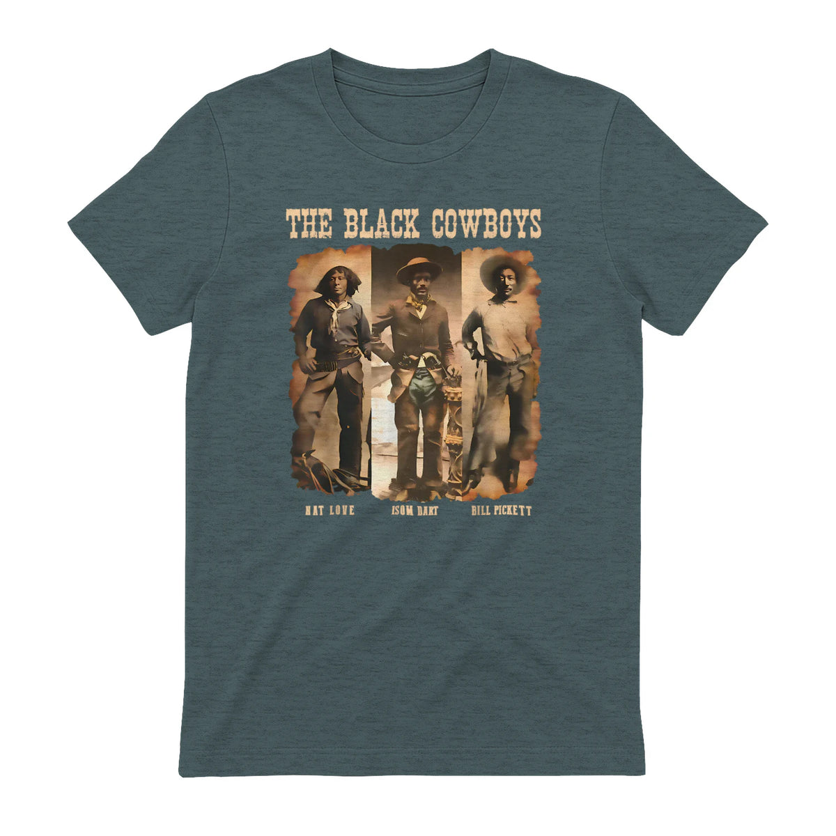 Black Cowboy Western Rodeo Melanin Black History Texas Men T-Shirt in Dark Heather - back view