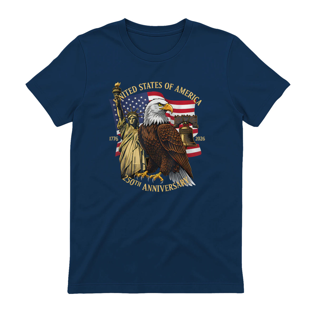 Patriotic Eagle Liberty Bell Anniversary T-Shirt in Navy - back view