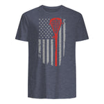 Vintage American Flag Lacrosse Youth Apparel, Boys Men USA T-Shirt in Heather Navy - back view