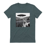 Cat Selfie With Alien UFO Funny Cat Gifts For Men Women Kid T-Shirt in Dark Heather - back view